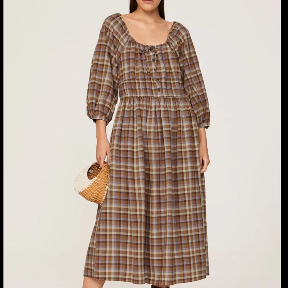 Madewell Indie Midi Peasant Dress Plaid XS - Picture 10 of 10